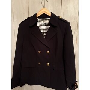 Tahari Arthur S. Levine Black Nautical Double Breasted Blazer Gold Buttons 14